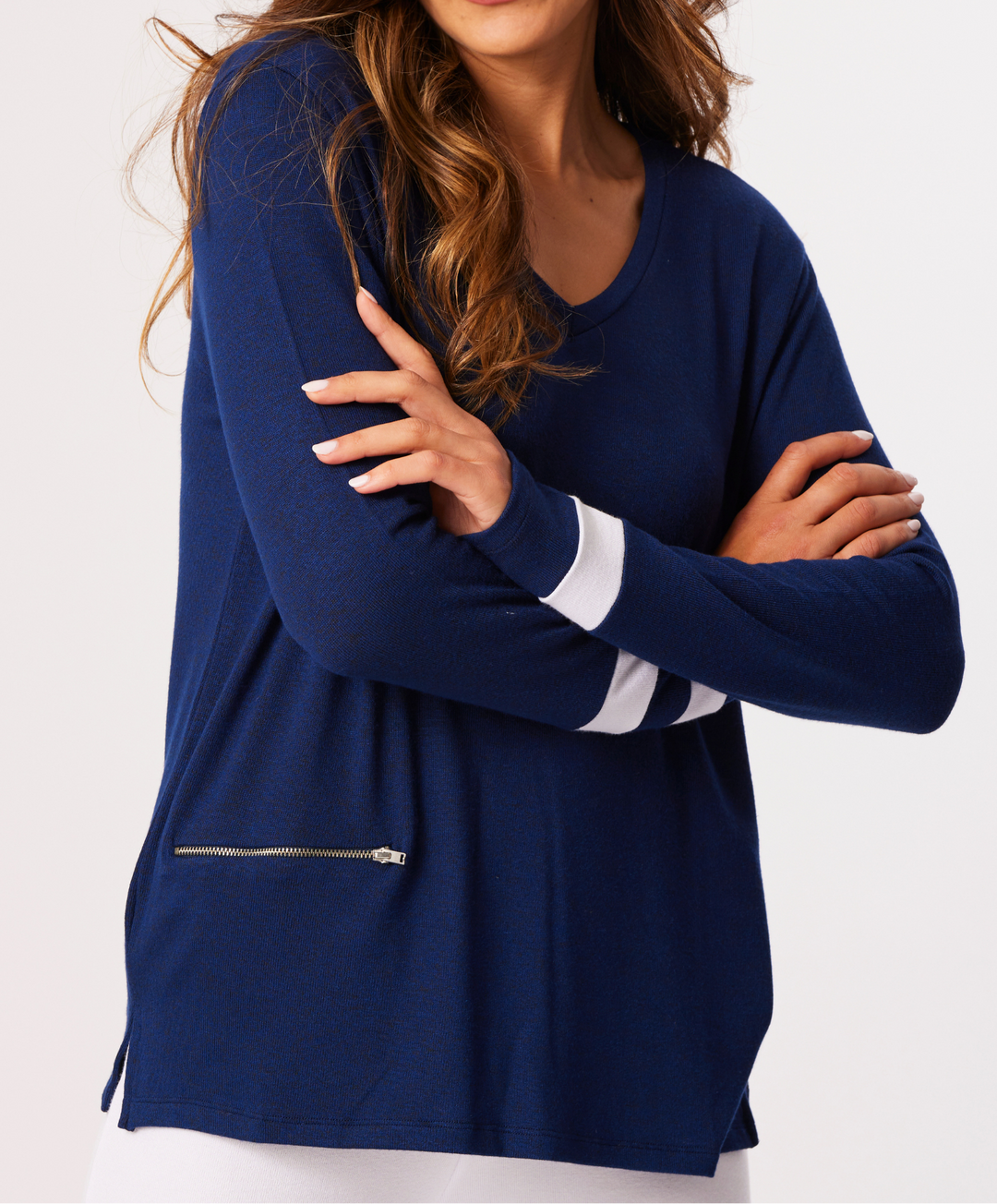 Zip Pocket V-Neck Top