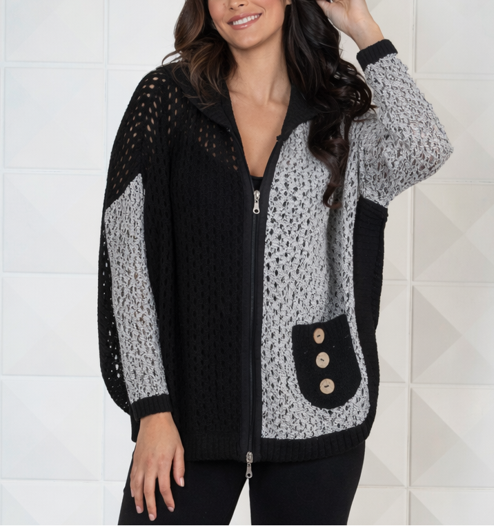 Crochet Button Hoodie Poncho