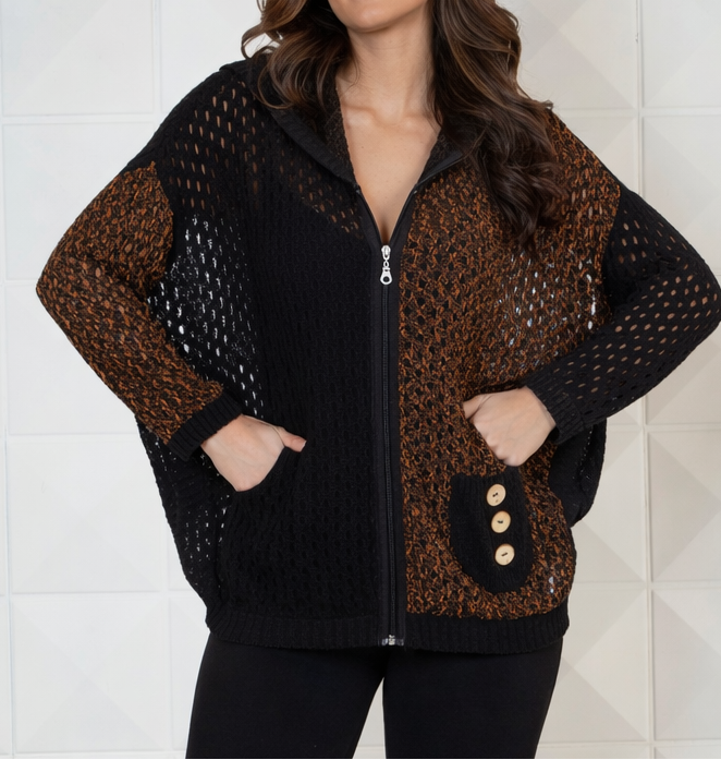 Crochet Button Hoodie Poncho