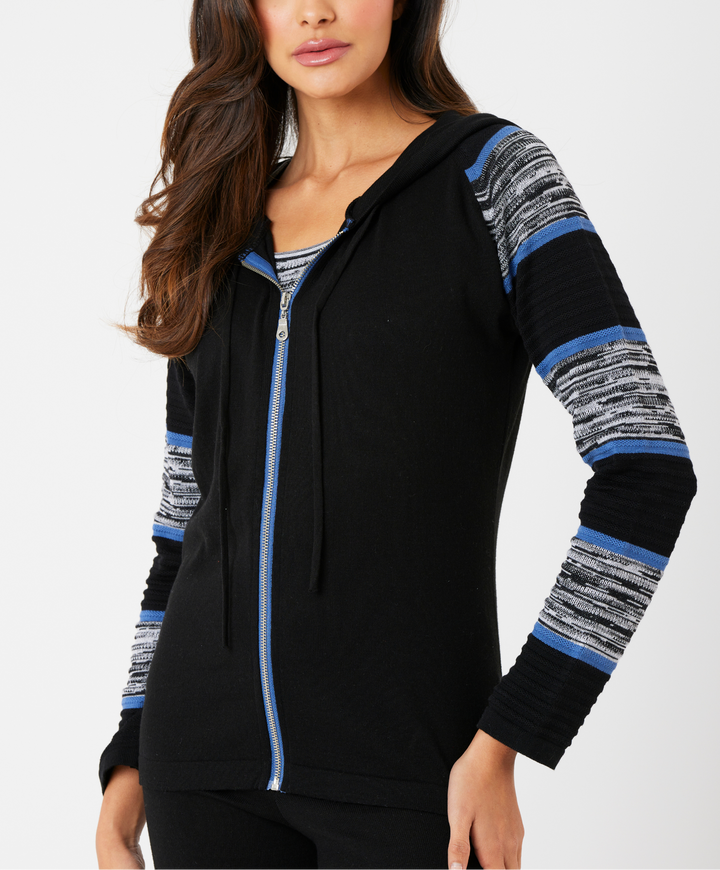 Stripe Sleeve Zip Up Hoodie