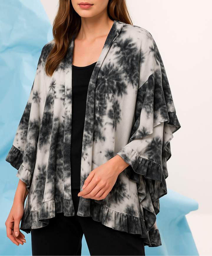 Tie Dye O/S Ruffle Trim Shawl